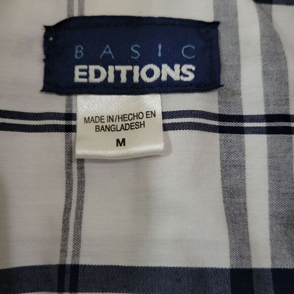 Basic Editions White Plaid Hidden Button Panel Collared Blouse Size M - Picture 9 of 10